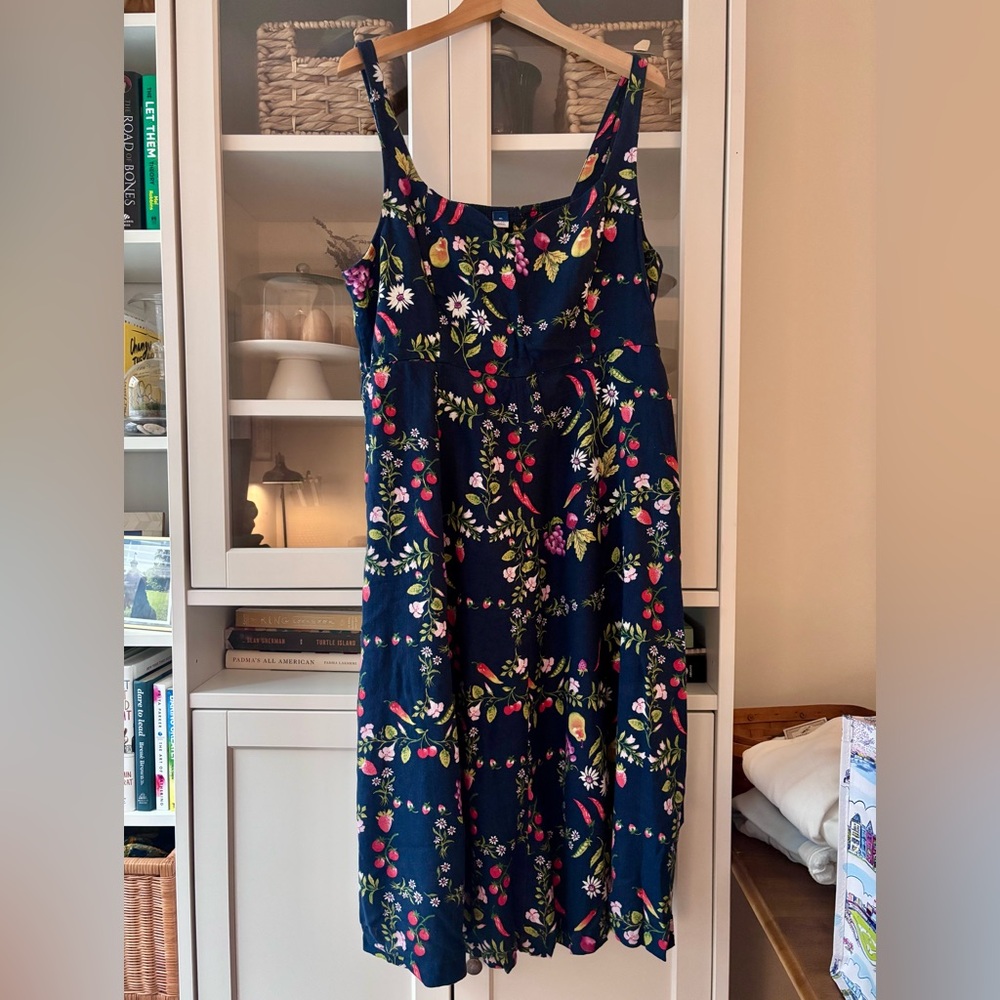 Old Navy Floral and Vegetable Midi Dress - Navy and Multicolor